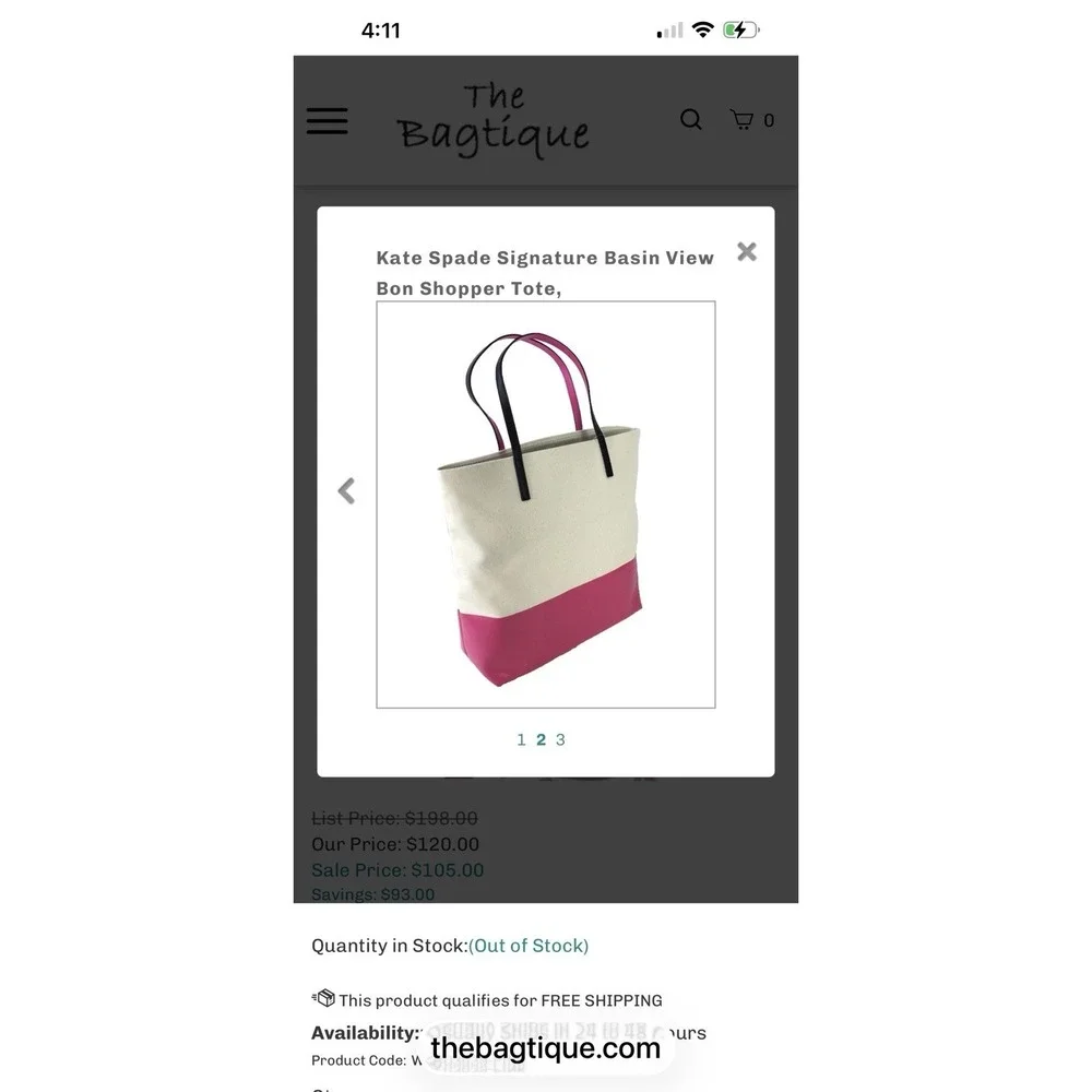 NEW Kate Spade BASIN VIEW Bon Shopper LOGO Tote Bag CANVAS Leather Purse Pink - Picture 4 of 11